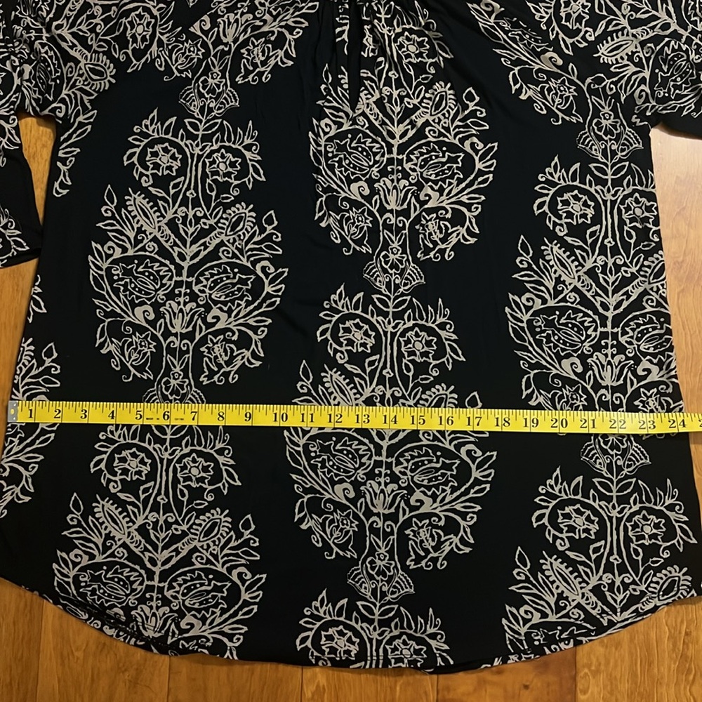 Lucky Brand Black & Tan Boho Peasant Blouse Size 1X 3/4 Sleeve Keyhole Festival - Picture 7 of 12